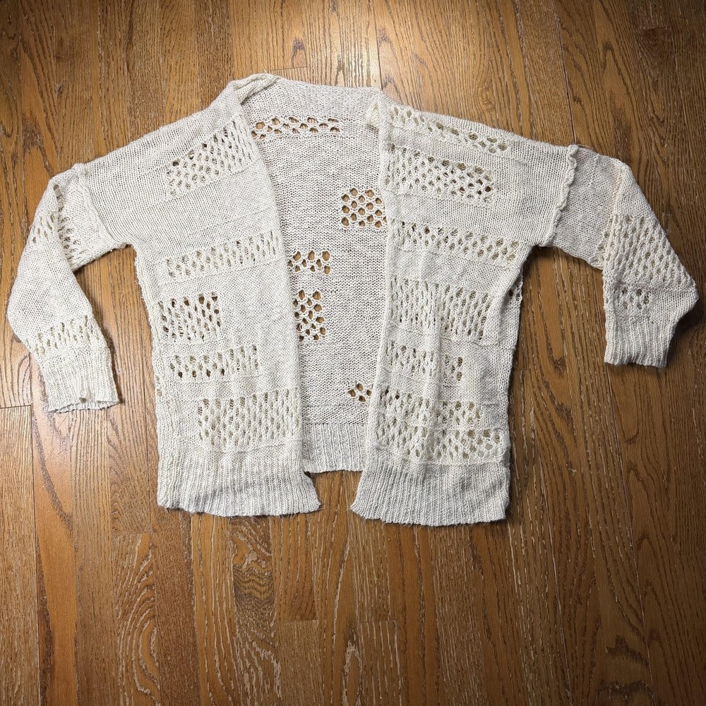 Open‎ Knit Cardigan Sweater Womens XL Cream Dolman Sleeve Lightweight Boho